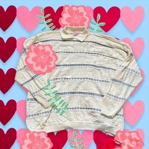 Spunky brand white and blue sweater with collar and beautiful embroidery on it!